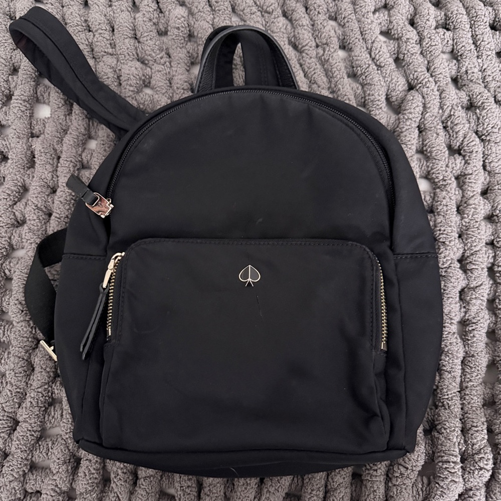 kate spade black nylon mini backpack with gold accents